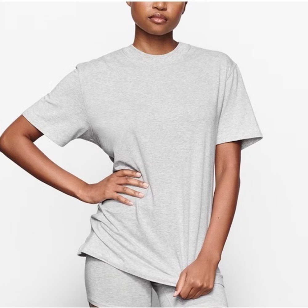 SKIMS Light Gray Short Sleeve Tee + Matching Loose Pants